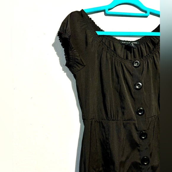Antilia Femme Button Down Pockets Pleated Stretch Black Whimisgoth Dress Sz M - Picture 4 of 10